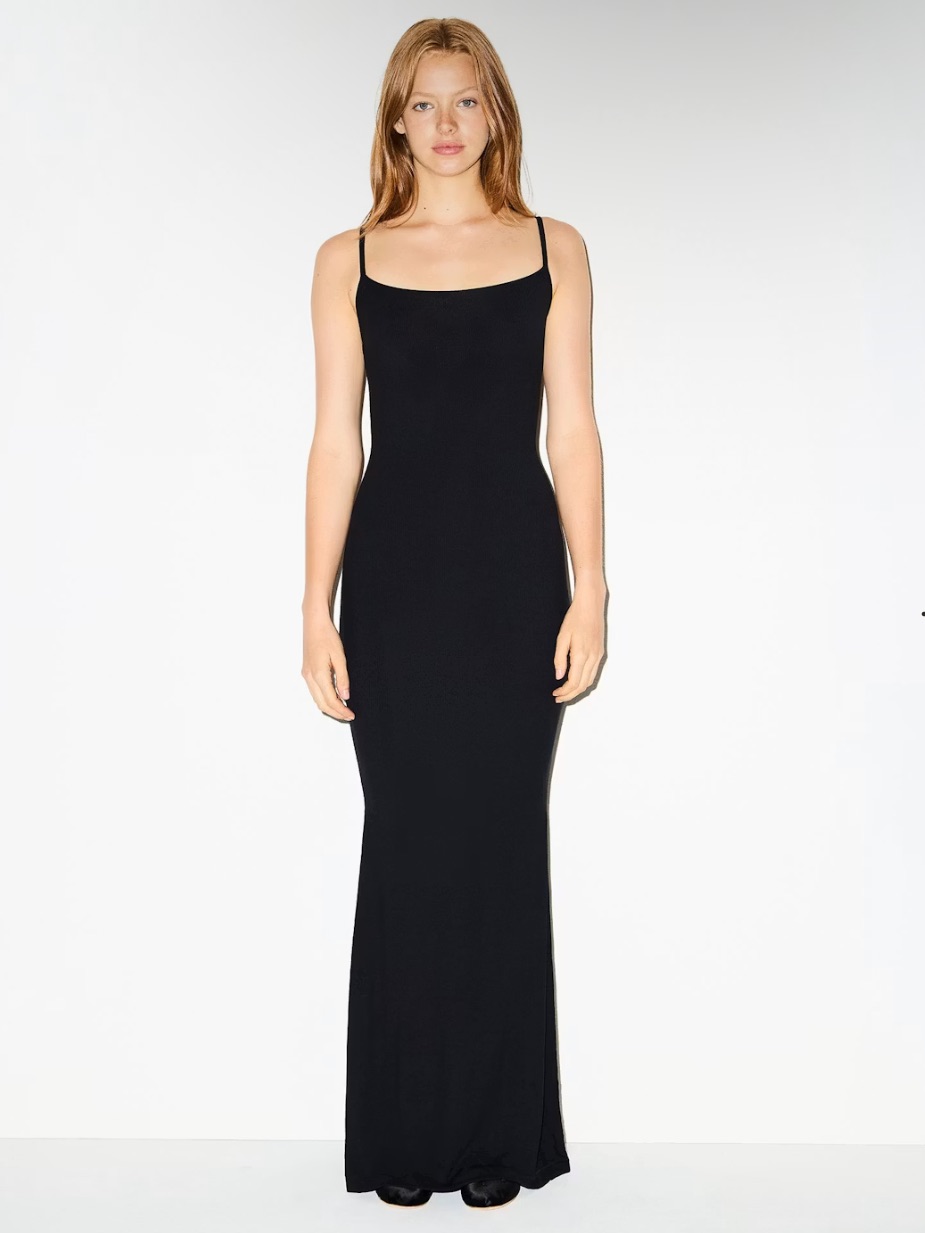 Skims Soft Lounge Long Slip Dress In Black
